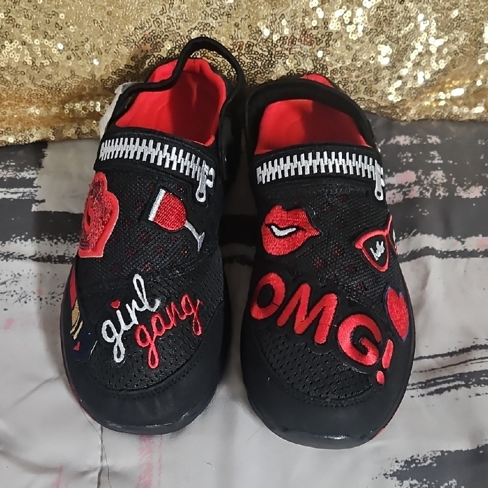 NWT Black and Red Women's Shoes with Fun Embroidery